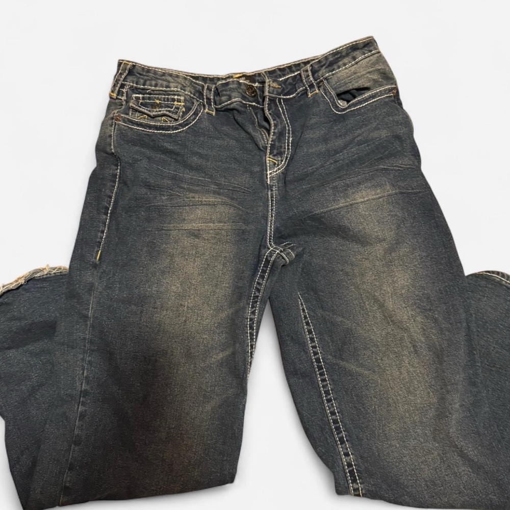 True Religion Blue Relaxed Jeans with Vintage Distress
